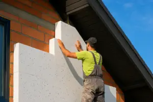 Pose d’isolation thermique par l’extérieur sur une maison dans le Grand Est