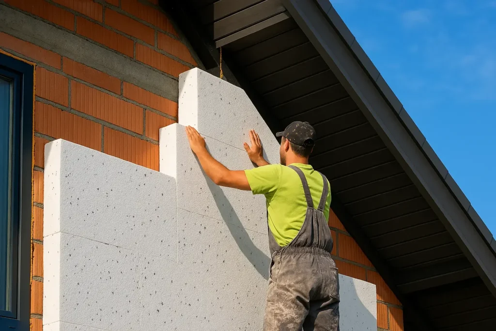 Pose d’isolation thermique par l’extérieur sur une maison dans le Grand Est