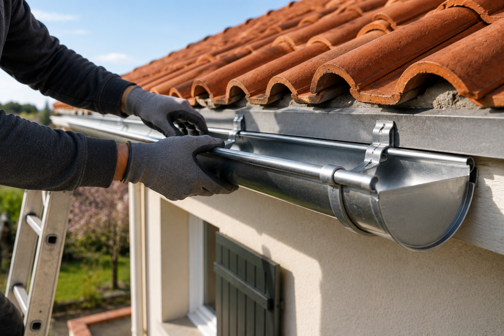 pose et remplacement de gouttières en zinc sur une maison individuelle en Alsace
