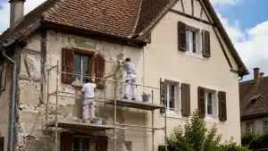 Rénovation d'une façade ancienne en Alsace avec réparation d'enduit et ravalement