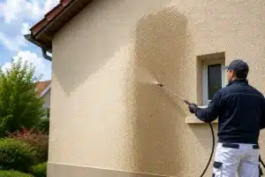 Application d’un traitement hydrofuge sur une façade de maison pour protéger les murs contre l’humidité